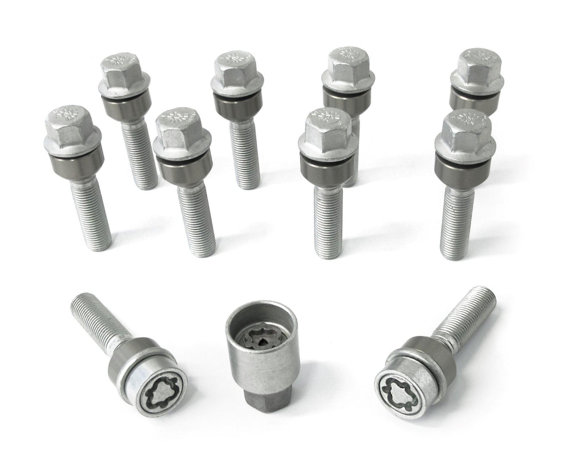 H&R Wheel bolt Set Round-Head with movable cone R14 M14x1.50 - Length 44mm - 10 pcs. (e.g.  Porsche) - incl. wheel-locks