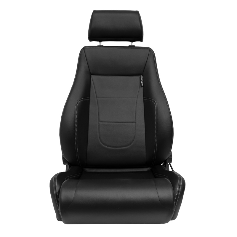 Sport seat 'Retro II' - Black Synthetic leather + Silver stitching - Dual-side reclinable back-rest - incl. slides