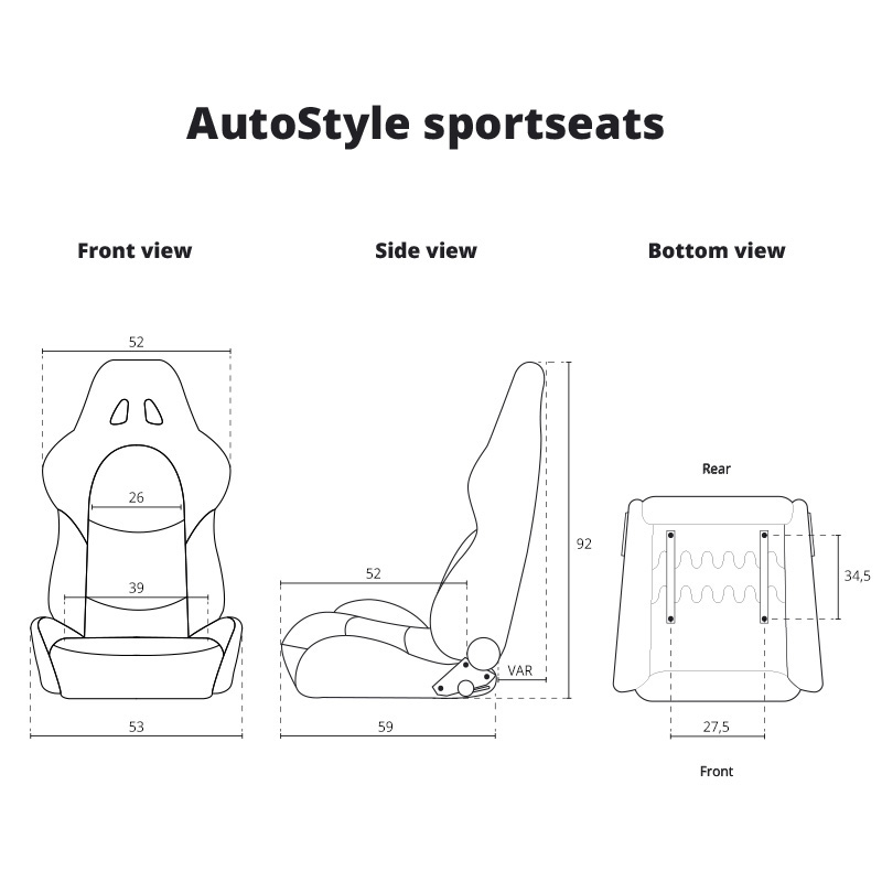 Sport seat 'Retro II' - Black Synthetic leather + Silver stitching - Dual-side reclinable back-rest - incl. slides